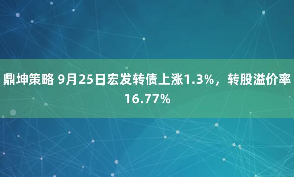 鼎坤策略 9月25日宏发转债上涨1.3%，转股溢价率16.77%